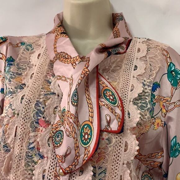 DALIA MACPHEE FLORAL PLEATED‎ TIE NECK DRESS SIZE M - Picture 7 of 10